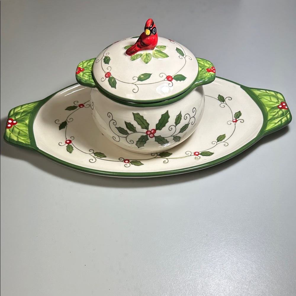 Temptations Ceramic Soup/ Sandwich Serving Set with Cardinal Design